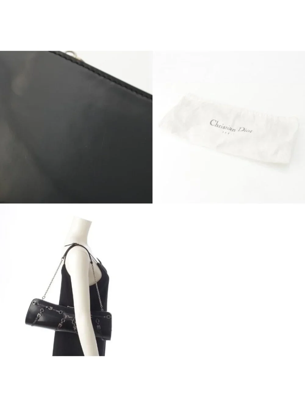 Dior Galiano Era Leather Bondage Chain Shoulder Bag Black